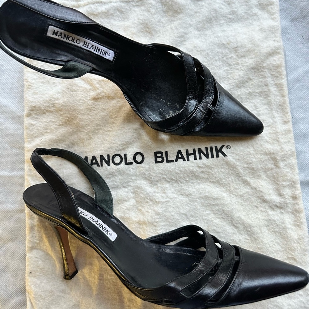 Manolo Blahnik pointy toe slingback black 36.5 preowned 4 inch